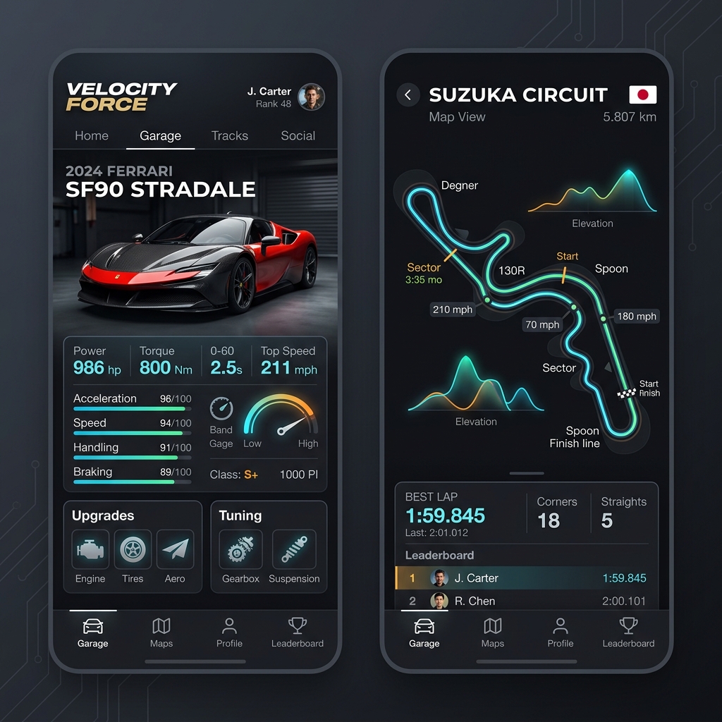 The Racing Copilot App Interface